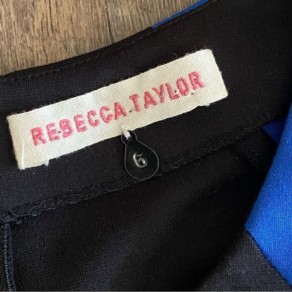 Rebecca Taylor Dress Color Block Pleated 6 Black Blue Sophsticated - Picture 2 of 10
